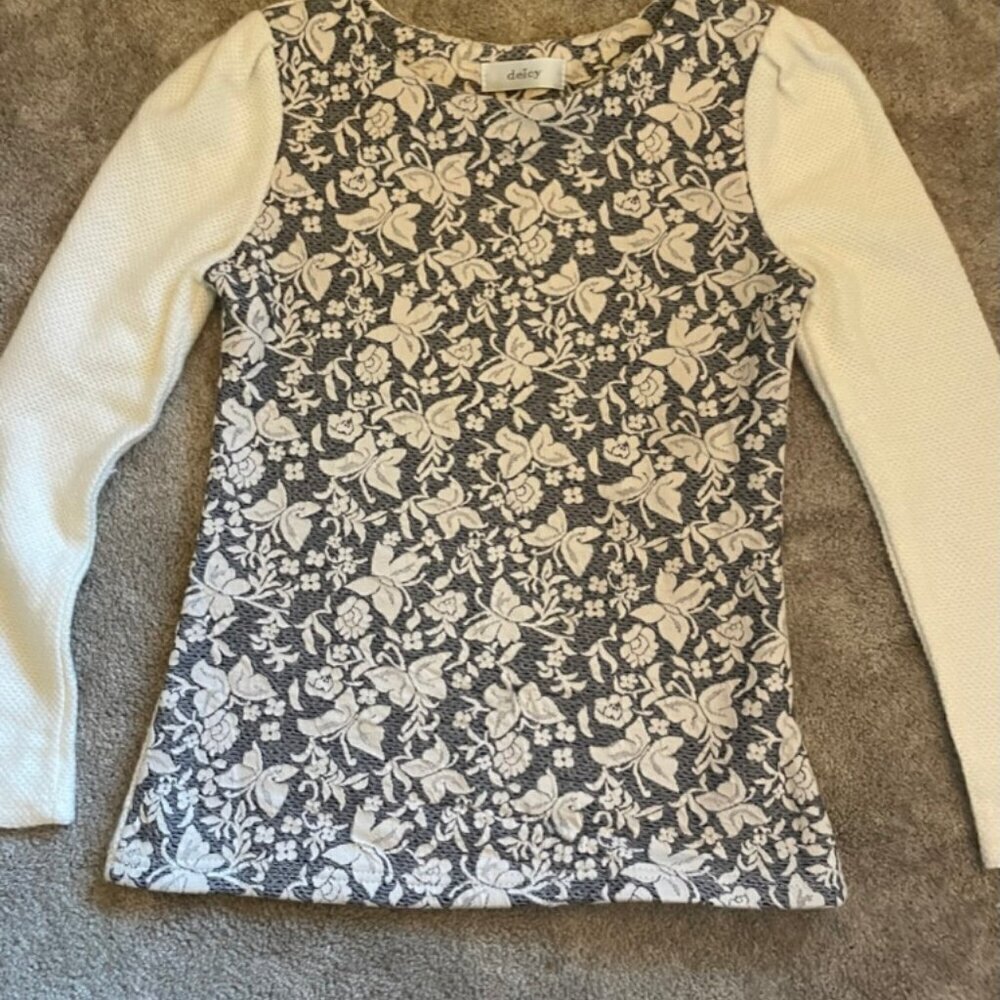 Deicy Sweater Ivory Gray Lace Long Sleeve